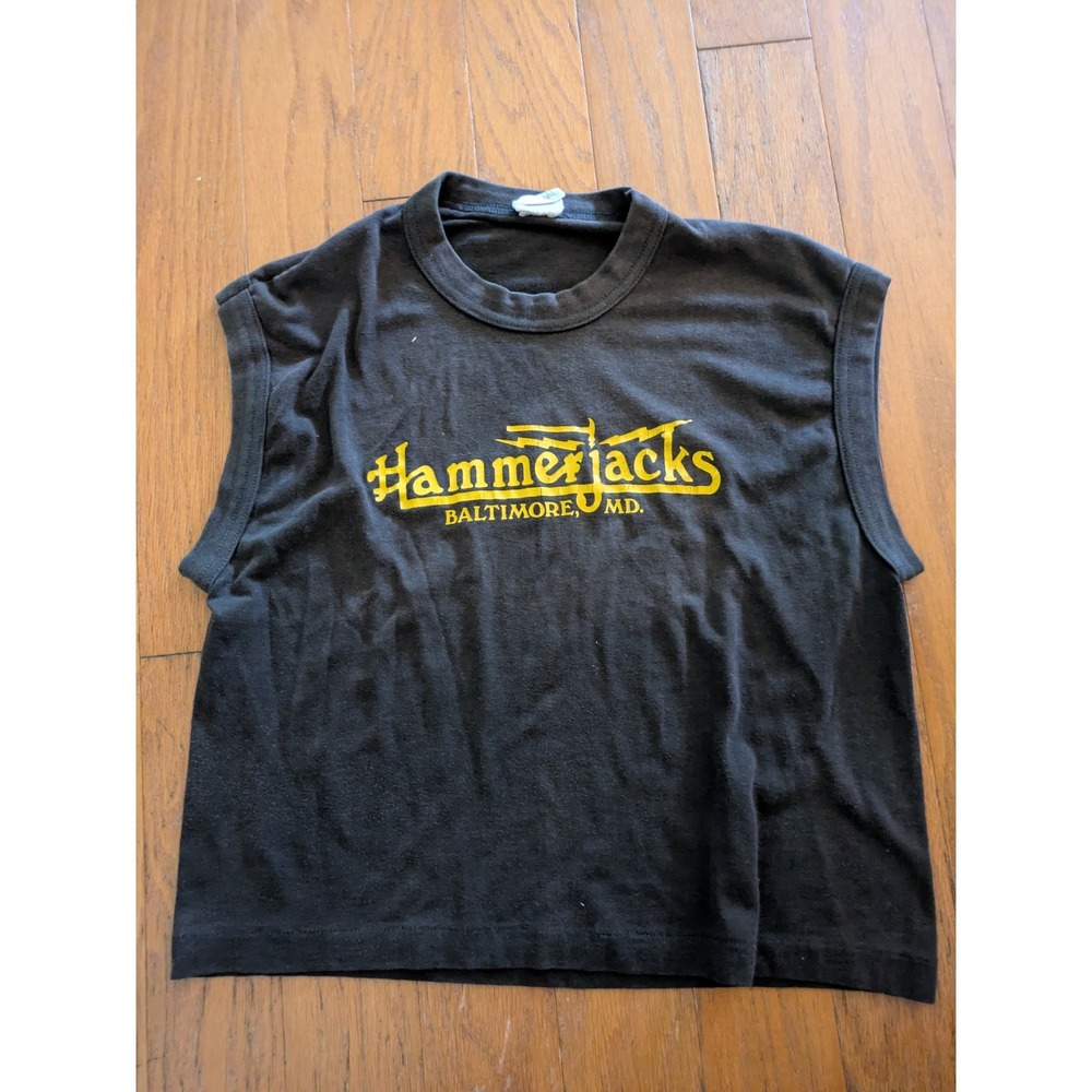 Vintage Hammerjacks Baltimore MD Muscle Tee Shirt Signal Black Yellow Large
